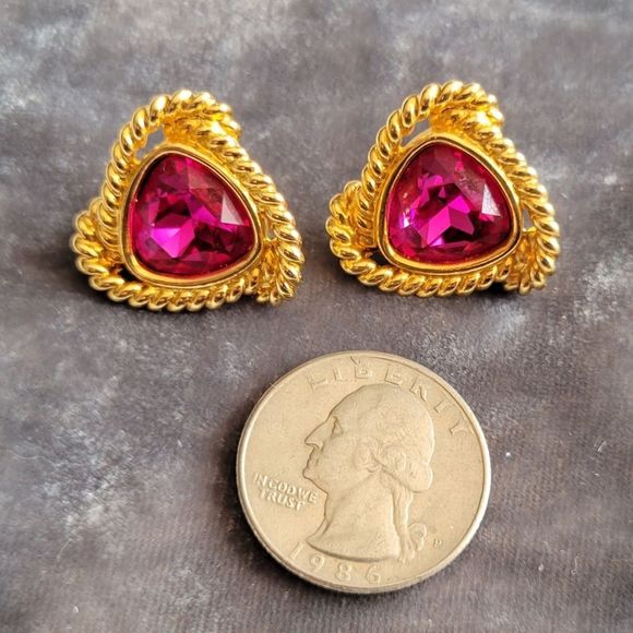 Swarovski Jewelry Vintage Swarovski Earrings Gold Plated Fuschia